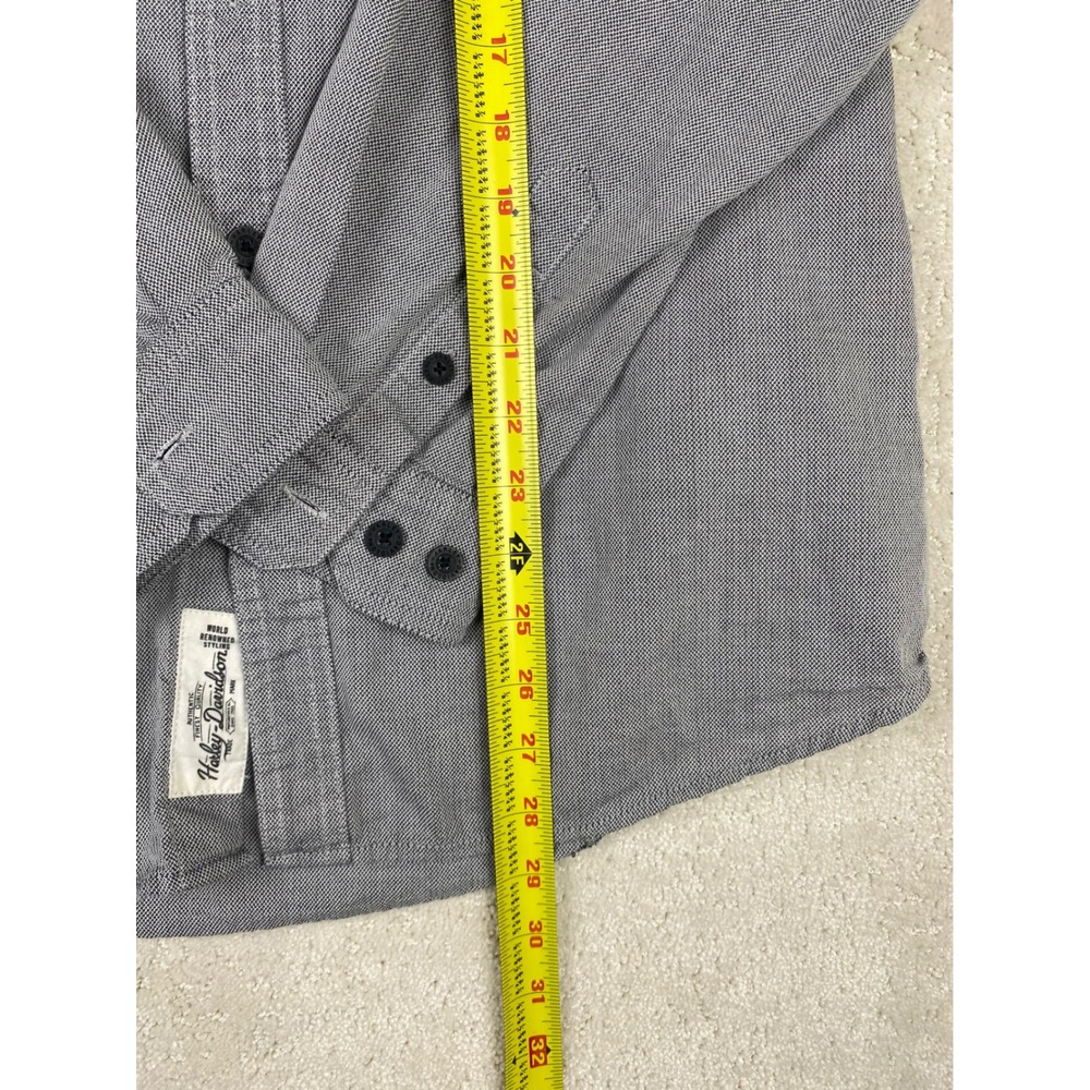 Harley-Davidson Button Down Shirt Mens L Gray Cotton Long Sleeve Pocket Logo - Picture 7 of 11